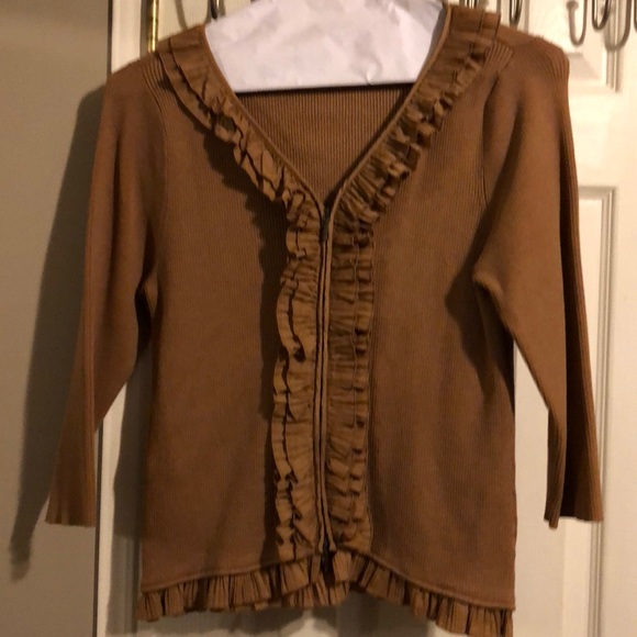 Nvgard Tan ruffle zip up cardigan - Picture 2 of 5